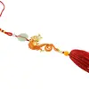 Amuleta breloc Feng Shui Dragon portocaliu model 2 cu pietre semipretioase si ciucure rosu, imagine 2
