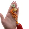 Amuleta breloc Feng Shui Dragon portocaliu model 2 cu pietre semipretioase si ciucure rosu, imagine 3