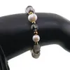 Bratara pe elastic Perle de cultura, bumbi aurii si Agat dragon veins gri sfere 8mm, imagine 3
