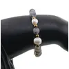 Bratara pe elastic Perle de cultura, bumbi aurii si Agat dragon veins gri sfere mate 8mm, imagine 3
