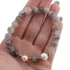 Bratara pe elastic Perle de cultura, bumbi aurii si Agat dragon veins gri sfere mate 8mm, imagine 4
