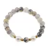 Bratara pe elastic Perle de cultura, bumbi aurii si Agat dragon veins gri sfere mate 8mm