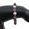 Bratara pe elastic Perle de cultura, bumbi aurii si Agat mov dantelat sfere mate 8mm, imagine 3