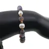 Bratara pe elastic Perle de cultura, bumbi aurii si Agat mov mat sfere 8mm, imagine 3