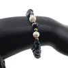 Bratara pe elastic Perle de cultura, bumbi aurii si Agat mov patat sfere fatetate 8mm, imagine 3
