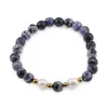 Bratara pe elastic Perle de cultura, bumbi aurii si Agat mov patat sfere fatetate 8mm