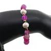 Bratara pe elastic Perle de cultura, bumbi aurii si Agat roz mat sfere 8mm, imagine 3