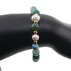 Bratara pe elastic Perle de cultura, bumbi aurii si Agat verde patat sfere fatetate 8mm, imagine 3
