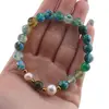 Bratara pe elastic Perle de cultura, bumbi aurii si Agat verde patat sfere fatetate 8mm, imagine 4