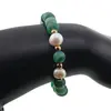 Bratara pe elastic Perle de cultura, bumbi aurii si Agat verde sfere mate 8mm, imagine 3