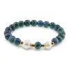 Bratara pe elastic Perle de cultura, bumbi aurii si Azurit sfere 8mm, imagine 2