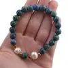 Bratara pe elastic Perle de cultura, bumbi aurii si Azurit sfere 8mm, imagine 4