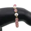 Bratara pe elastic Perle de cultura, bumbi aurii si Cuart cherry sfere 8mm, imagine 3