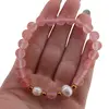 Bratara pe elastic Perle de cultura, bumbi aurii si Cuart cherry sfere 8mm, imagine 4
