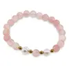 Bratara pe elastic Perle de cultura, bumbi aurii si Cuart cherry sfere 8mm