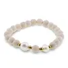 Bratara pe elastic Perle de cultura, bumbi aurii si Jasp fosilic sfere 8mm, imagine 2