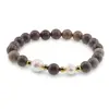 Bratara pe elastic Perle de cultura, bumbi aurii si Jasp policrom sfere 8mm, imagine 2