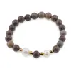 Bratara pe elastic Perle de cultura, bumbi aurii si Jasp policrom sfere 8mm
