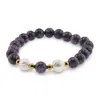 Bratara pe elastic Perle de cultura, bumbi aurii si Jasp sesame mov sfere 8mm, imagine 2