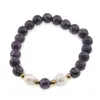 Bratara pe elastic Perle de cultura, bumbi aurii si Jasp sesame mov sfere 8mm
