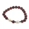 Bratara pe elastic Perle de cultura, bumbi aurii si Jasp sesame rosu sfere 8mm
