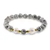 Bratara pe elastic Perle de cultura, bumbi aurii si Jasp sesame sfere 8mm, imagine 2