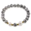 Bratara pe elastic Perle de cultura, bumbi aurii si Jasp sesame sfere 8mm