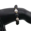 Bratara pe elastic Perle de cultura, bumbi aurii si Roca vulcanica sfere 8mm, imagine 3