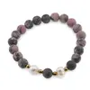 Bratara pe elastic Perle de cultura, bumbi aurii si Rodonit sfere mate 8mm