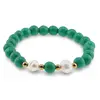 Bratara pe elastic Perle de cultura, bumbi aurii si Turcoaz verde sfere 8mm, imagine 2