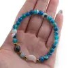 Bratara Agat albastru dantelat sfere 6mm, Larvikit 8mm si luna din Sidef 12mm cu bumbi aurii, imagine 4
