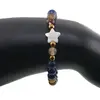 Bratara Agat maro si Lapis Lazuli sfere 6mm, Larvikit 8mm si steluta din Sidef 10mm cu bumbi aurii, imagine 3