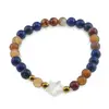 Bratara Agat maro si Lapis Lazuli sfere 6mm, Larvikit 8mm si steluta din Sidef 10mm cu bumbi aurii