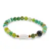 Bratara Agat verde sfere fatetate 6mm, Larvikit 8mm si luna din Sidef 12mm cu bumbi aurii, imagine 2