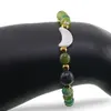 Bratara Agat verde sfere fatetate 6mm, Larvikit 8mm si luna din Sidef 12mm cu bumbi aurii, imagine 3