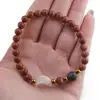 Bratara Goldstone maro sfere 6mm, Larvikit 8mm si luna din Sidef 12mm cu bumbi aurii, imagine 4