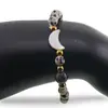 Bratara Jasp dalmatian sfere 6mm, Larvikit 8mm si luna din Sidef 12mm cu bumbi aurii, imagine 3