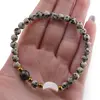 Bratara Jasp dalmatian sfere 6mm, Larvikit 8mm si luna din Sidef 12mm cu bumbi aurii, imagine 4