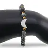 Bratara Jasp Picasso sfere 6mm, Larvikit 8mm si luna din Sidef 12mm cu bumbi aurii, imagine 3