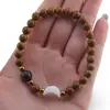 Bratara Jasp Tiger skin sfere 6mm, Larvikit 8mm si luna din Sidef 12mm cu bumbi aurii, imagine 4