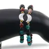 Bratara Mix Agate colorate sfere 6mm, Larvikit 8mm si luna din Sidef 12mm cu bumbi aurii, imagine 3