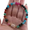Bratara Mix Agate colorate sfere 6mm, Larvikit 8mm si luna din Sidef 12mm cu bumbi aurii, imagine 4