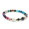 Bratara mix Agate colorate sfere 6mm, Larvikit 8mm si steluta din Sidef 10mm cu bumbi aurii, imagine 2