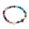 Bratara mix Agate colorate sfere 6mm, Larvikit 8mm si steluta din Sidef 10mm cu bumbi aurii