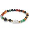 Bratara Mix Agate colorate sfere fatetate 6mm, Larvikit 8mm si luna din Sidef 12mm cu bumbi aurii, imagine 2