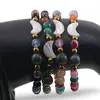 Bratara Mix Agate colorate sfere fatetate 6mm, Larvikit 8mm si luna din Sidef 12mm cu bumbi aurii, imagine 3
