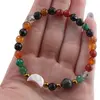 Bratara Mix Agate colorate sfere fatetate 6mm, Larvikit 8mm si luna din Sidef 12mm cu bumbi aurii, imagine 4