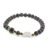 Bratara Obsidian fulg de nea maro sfere 6mm, Larvikit 8mm si luna din Sidef 12mm cu bumbi aurii, imagine 2