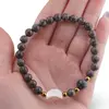 Bratara Obsidian fulg de nea maro sfere 6mm, Larvikit 8mm si luna din Sidef 12mm cu bumbi aurii, imagine 4