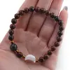 Bratara Obsidian mahon sfere 6mm, Larvikit 8mm si luna din Sidef 12mm cu bumbi aurii, imagine 4
